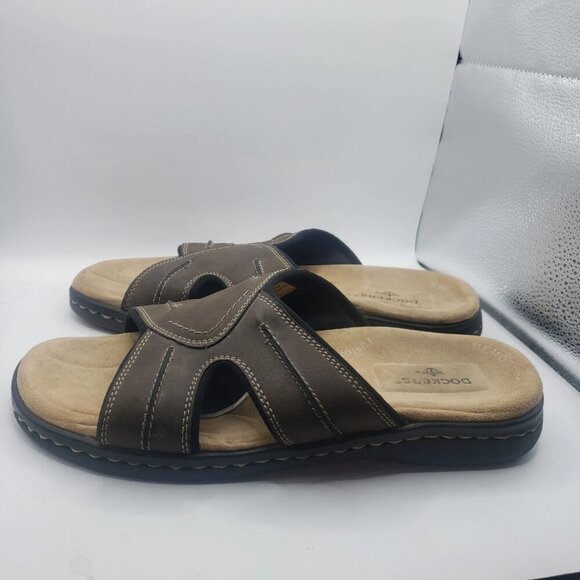 Men's 10 Dockers Sunland Slide Sandal 90-71392 Dark Tan FABRIC-AND-SYNTHETIC GUC - Picture 3 of 8